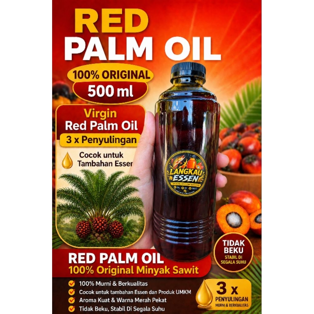 Virgin Red Palm Oil 500ml Original | Minyak Sawit Merah Murni Tidak Beku Stabil Semua Suhu