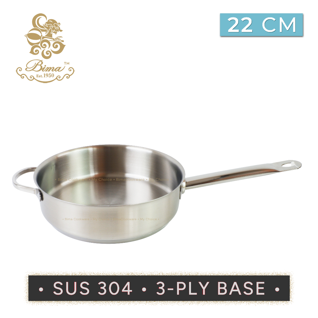 BIMA Deep Frying Pan SUS 304 22cm Wajan Stainless Steel Premium Panci Penggorengan Tumis Saute Pan B