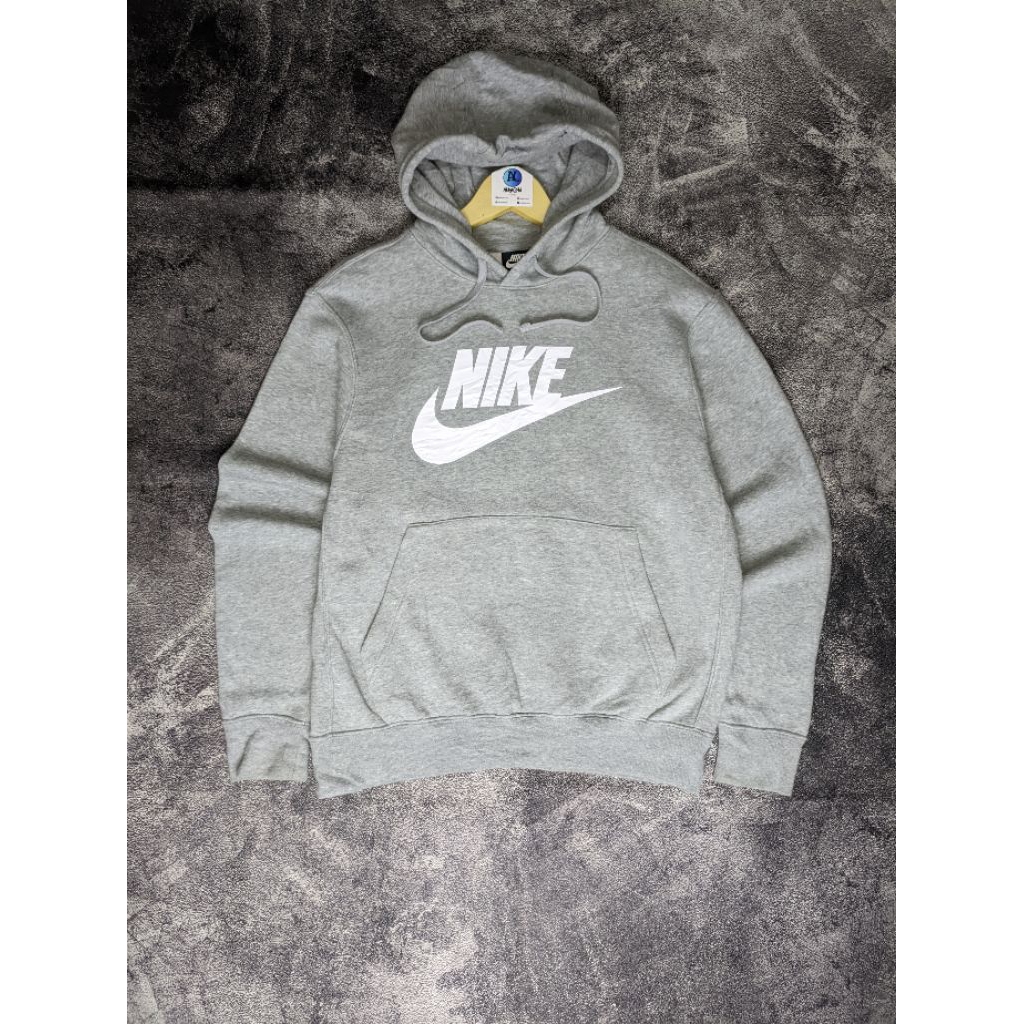 Hoodie Nike Knit Gray Big Logo Sablon Size M Fit L Second Full Tag BV2974-063