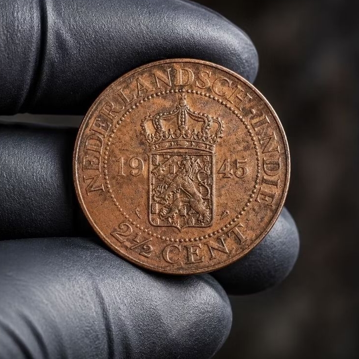 Koin Kuno Nederlandsch-Indie 2½ Cent 1945 Asli Belanda Koleksi Jadul