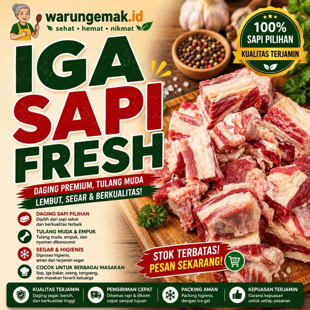 Iga Sapi Fresh Premium Tulang Muda Empuk Cocok Sop Iga Rawon Iga Bakar Frozen