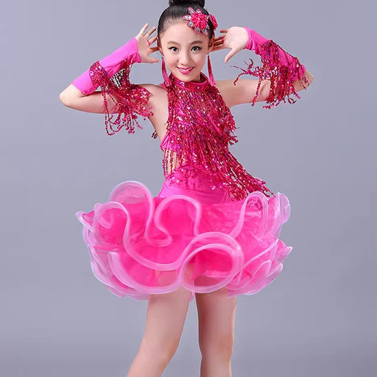 Children's Latin Dance Performance Costume Girls' Latin Dance Dress Sequin Tassel Dress