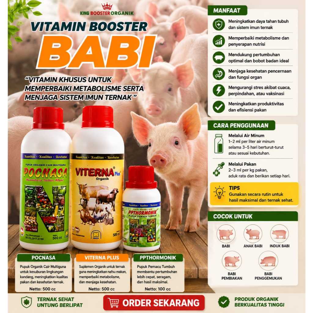 Vitamin Booster Babi Organik Pocnasa, Viterna Plus, Ppthormonik Untuk Pertumbuhan & Imun