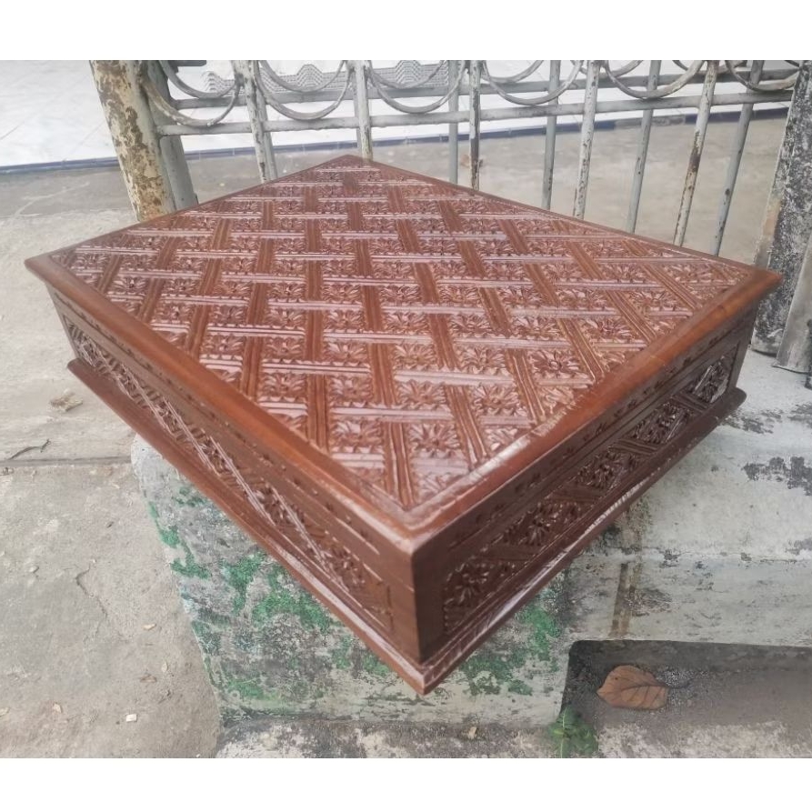 (COD) [40x30x9] Kotak Tempat Penyimpanan Perhiasan Emas dari Kayu Jati Tempat Pusaka Jimat Keris Uku