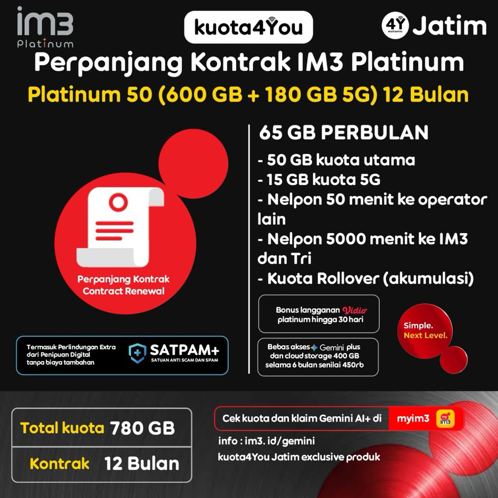 Perpanjang Kontrak IM3 Platinum 50