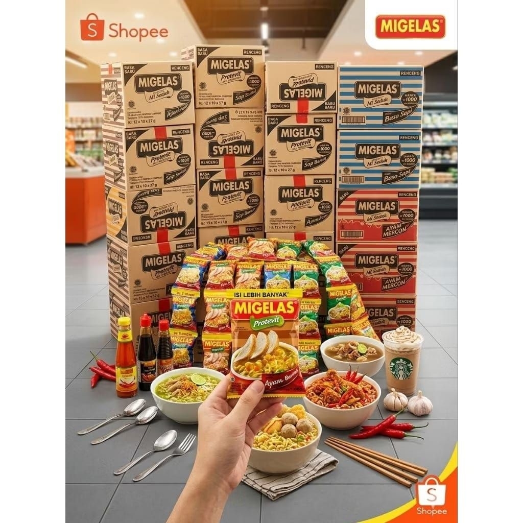 harga grosir migelas perkarton 1 dus (12 renceng / 120 bungkus) mie gelas all varian produk baru