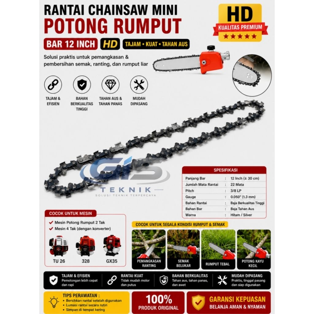 Rantai Chainsaw Mini Potong Rumput Bar 12Inch