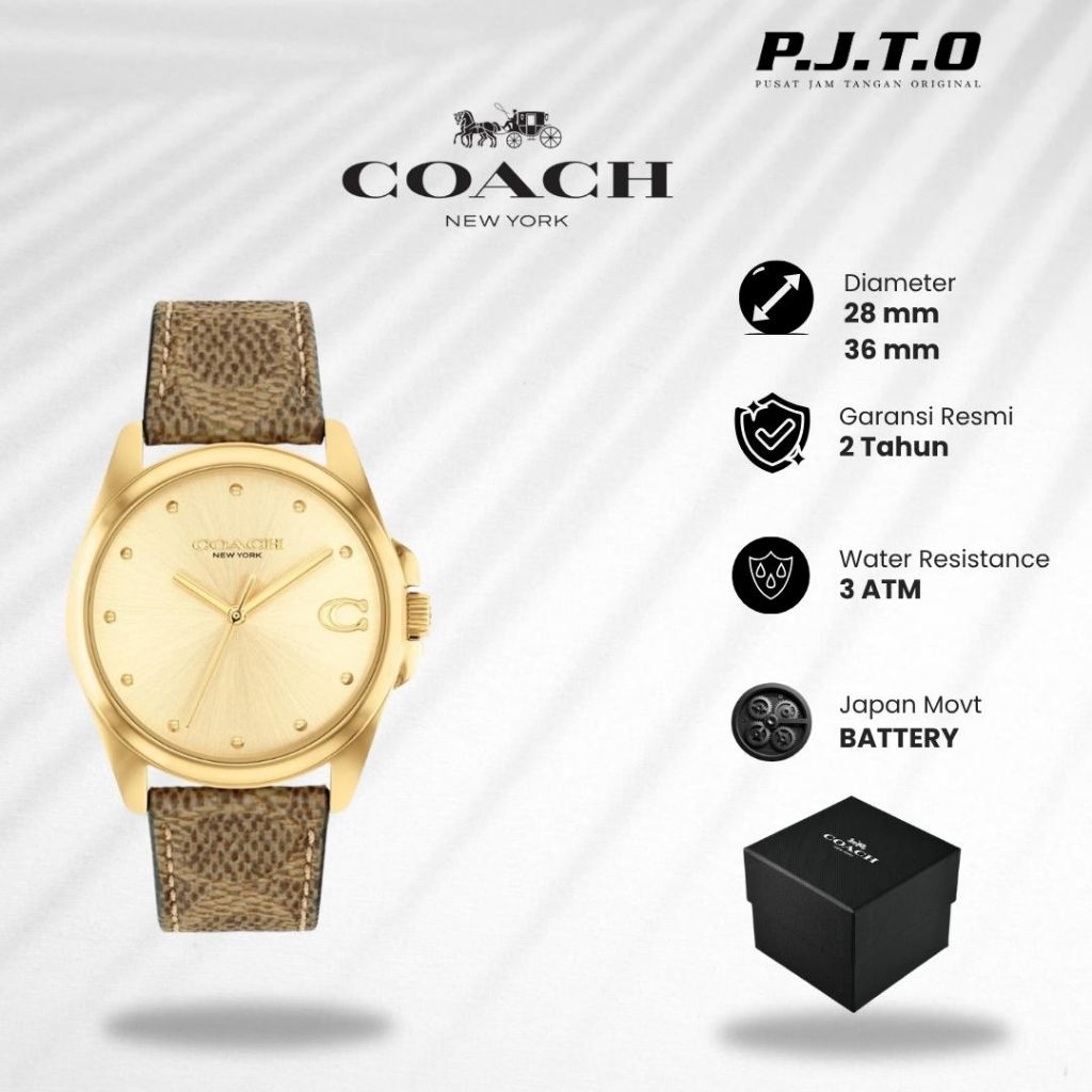 Coach Greyson 3 Hands Brown PVC Strap - Jam Tangan Wanita 14503107