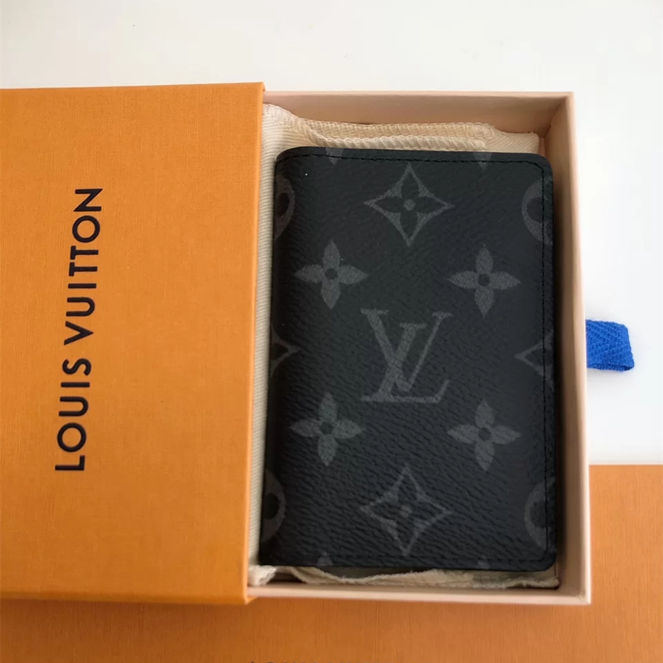 Dompet lipat Louis Vuitton pre-owned dari Prancis, warna hitam dan abu-abu dengan logo klasik, model