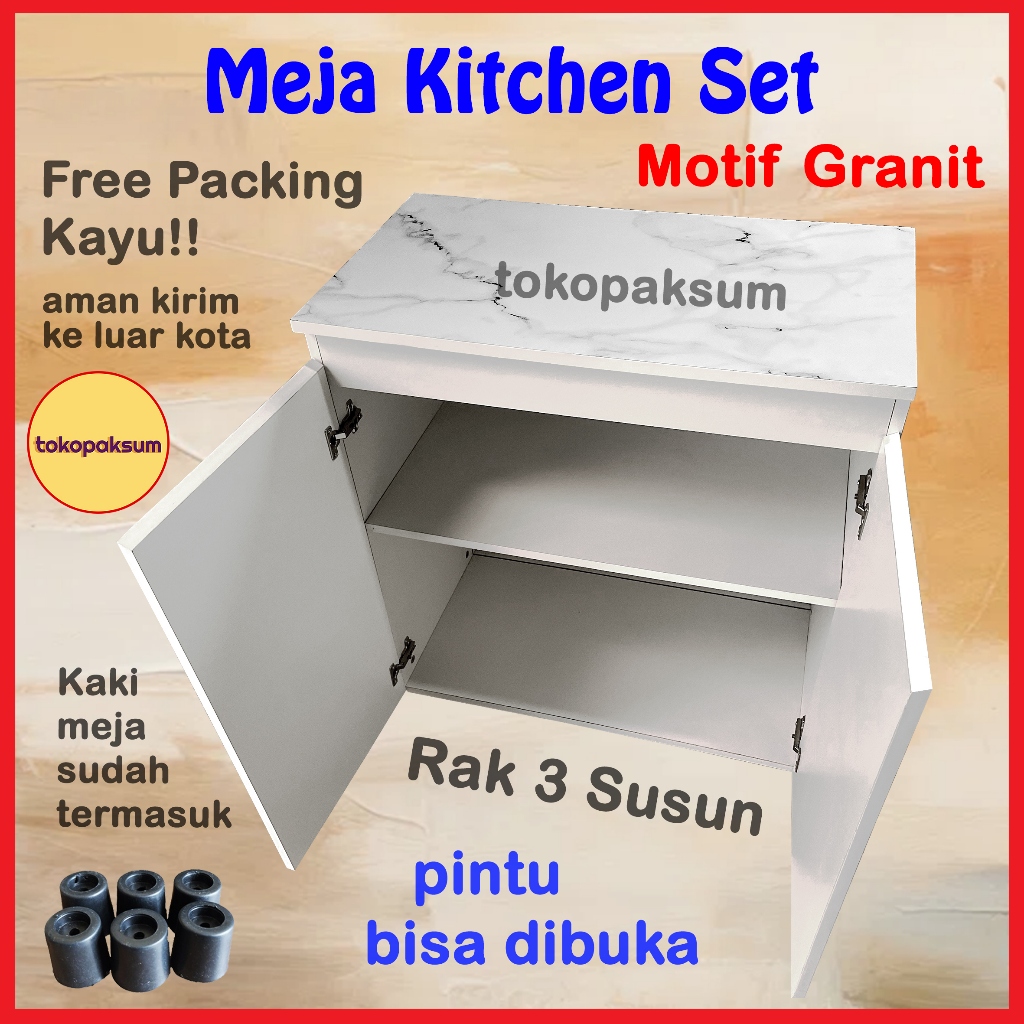 Meja Kompor Kitchen Set Meja Dapur Rak Kompor Lemari Dapur Tokuniku Marmer Motif Granit Carara