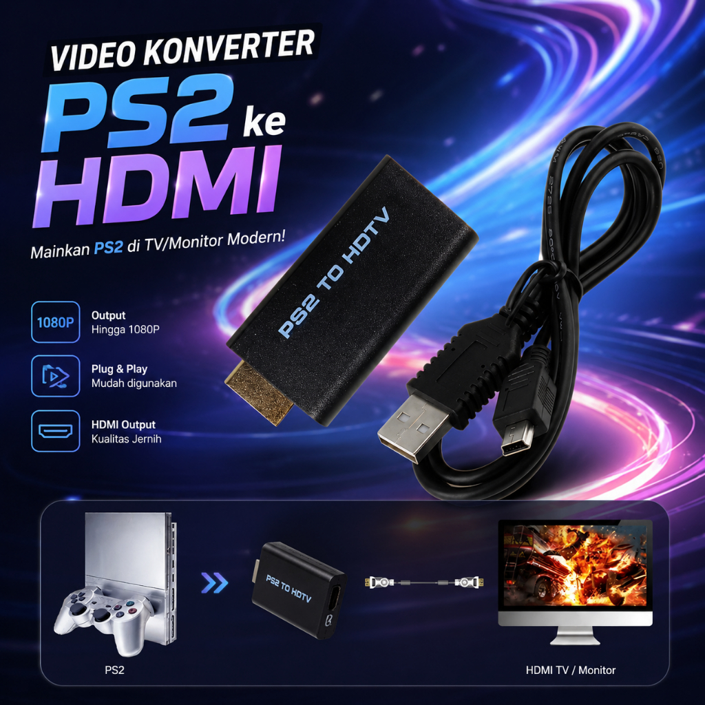 Converter hdmi to Ps2 to hdmi/HDTV  Kabel ps2 paket converter ps hdmi kabel listrik PS2 to HDMI/HDTV