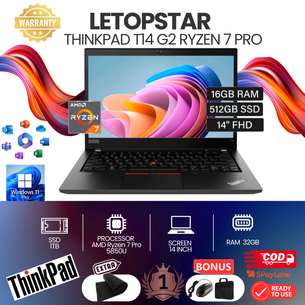 LAPTOP LENOVO THINKPAD AMD RYZEN7 T14 GEN2 5850U TOUCHSCREEN MULUS RAM 32GB/1TB FREE TAS DAN MOUSE