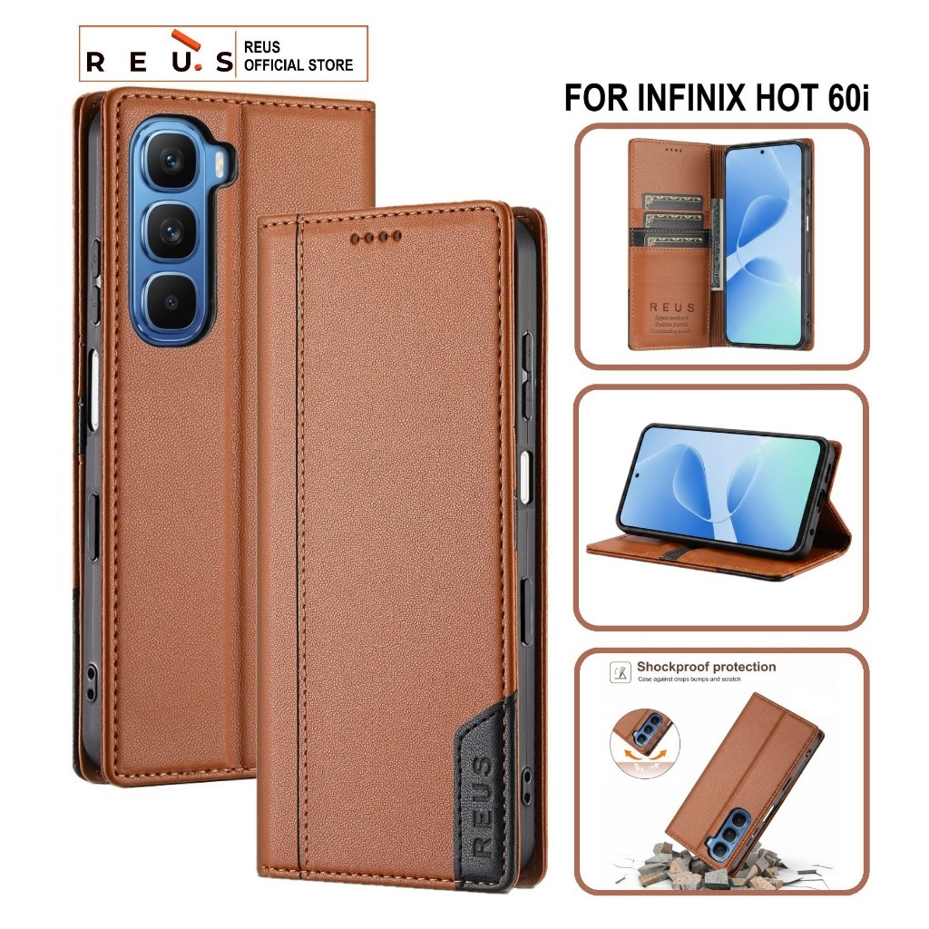 Reus Leather Case Flip Infinix Hot 60i Premium Magnet Shockproof Cover - REUS Official Store