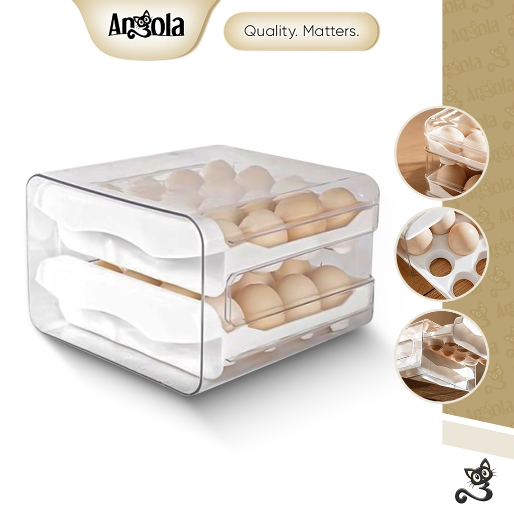 ANGOLA Tempat Penyimpanan Telur C28 Kotak Telur Rak Telur Egg Storage Box 2 Tingkat