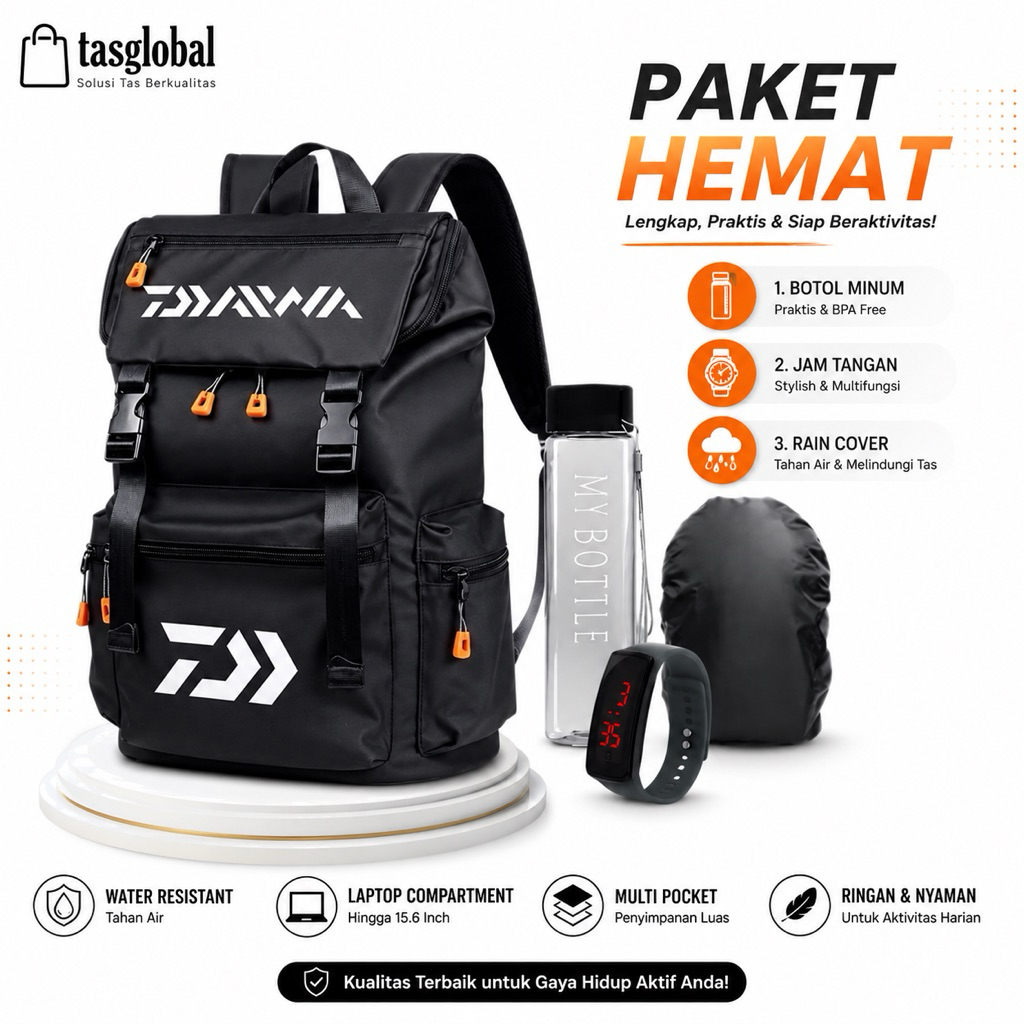 New Tas Ransel Pria Tahan Air Waterproof Ransel Kulit Jumbo Sekolah Pria Black Tas Punggung