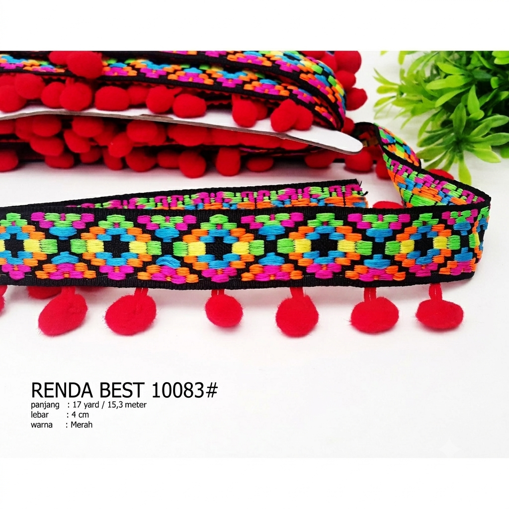 Renda Lace Bahan Fashion Baju Jilbab Renda pom pom 10083# - dijual per meter