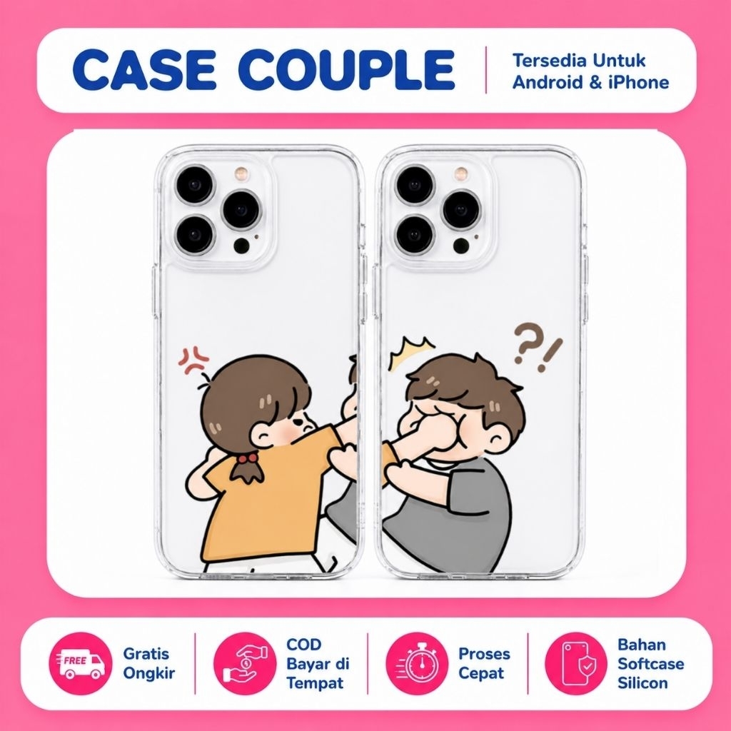 Custom Case Couple Desain Boy & Girl Untuk All Type Hp Bahan Softcase Anticrack Lucu Cute Casing Cas