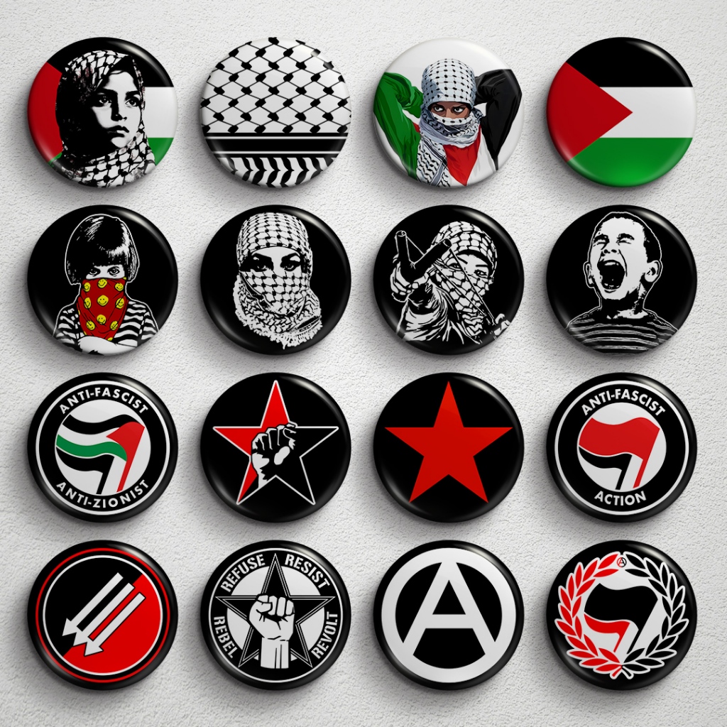 Pin Button Antifa Anarki Palestina Peace | Pin Badge Punk Hardcore Metal | Pin Bros Tas Jaket Topi