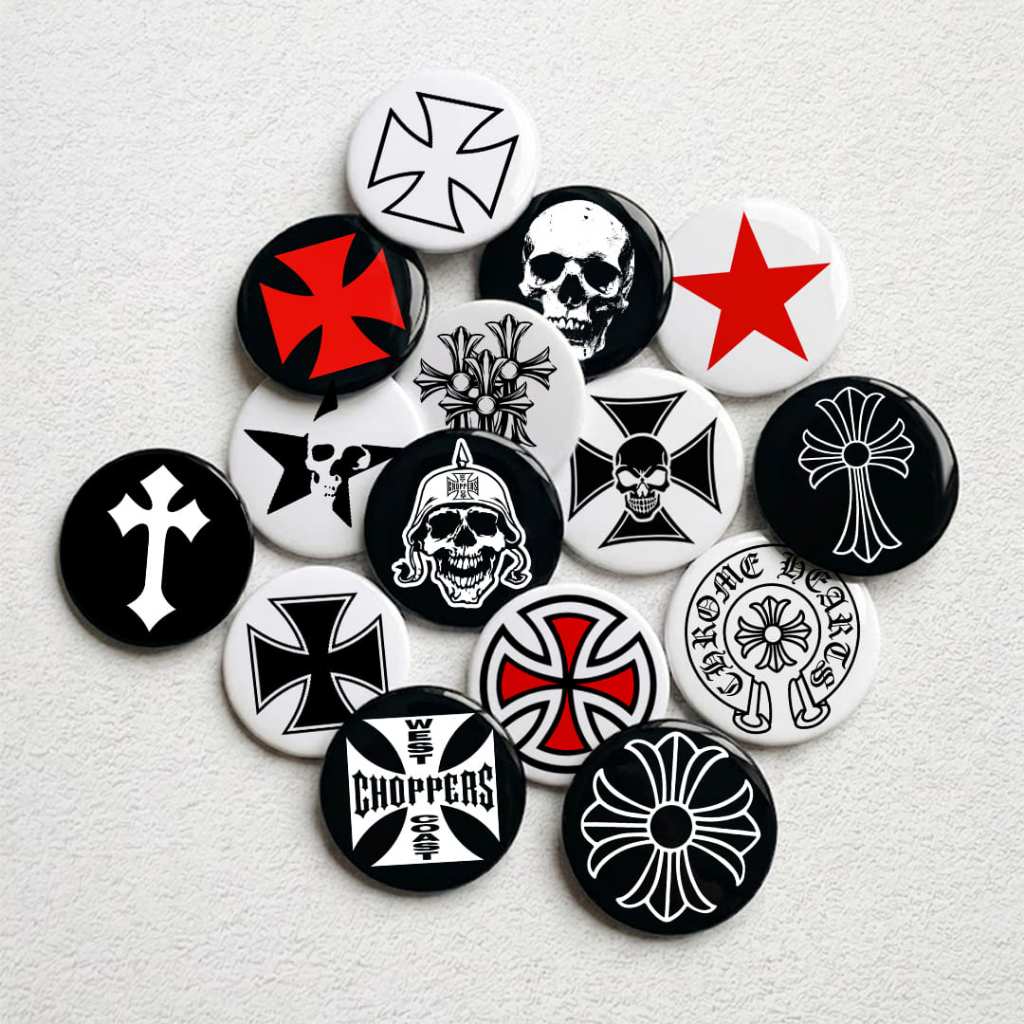 Pin Button Iron Cross Skull Biker Chopper | Pin Badge Punk Metal Antifa Anarki | Pin Bros Tas Jaket