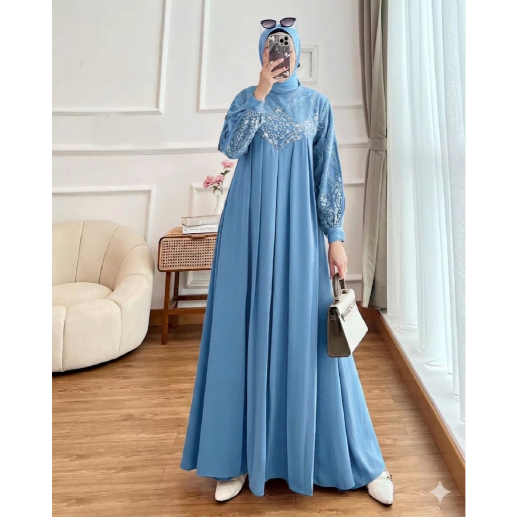 Agnia Maxi Gamis Brukat Termewah Ceruty Babydoll Full Puring Jumbo 3XL 4XL Terbaru 2025 Dress Brokat