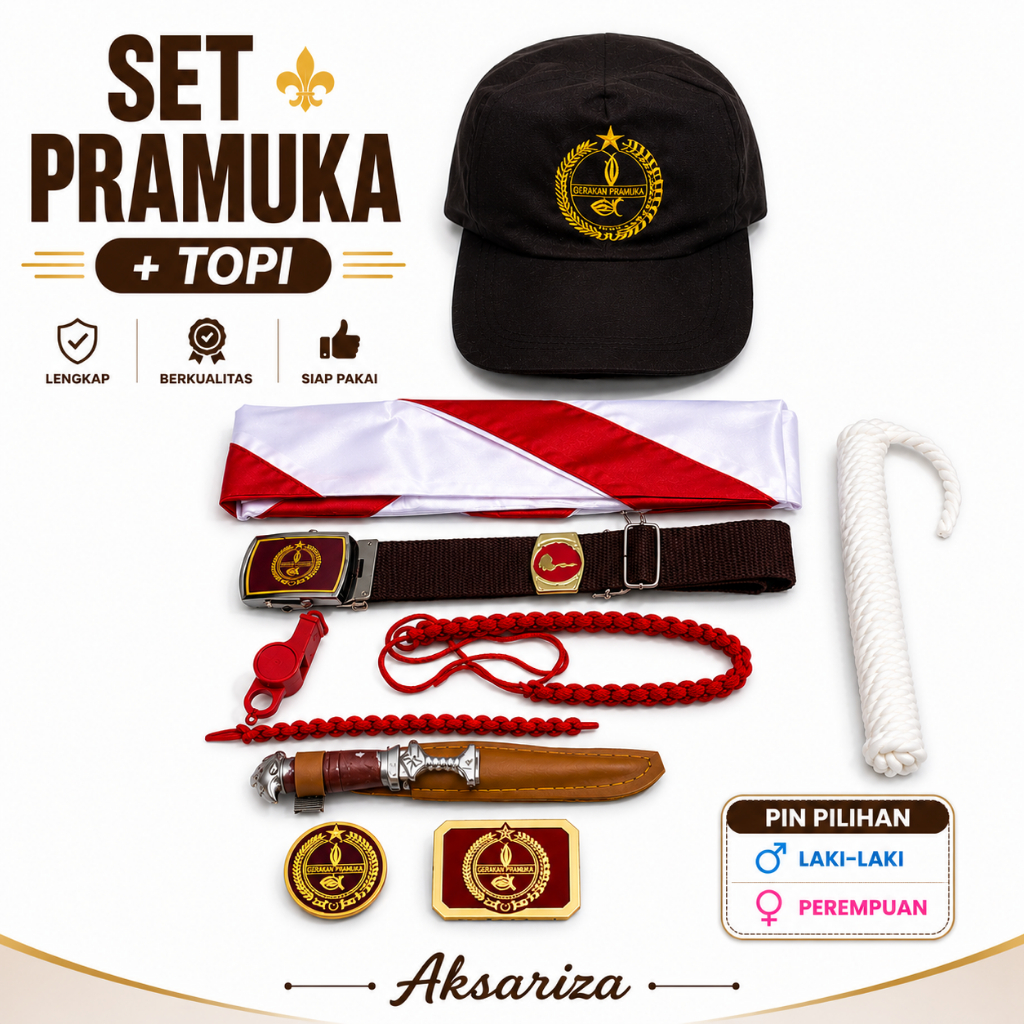 Perlengkapan Pramuka lengkap plus topi pramuka untuk Laki laki/Perempuan | SD SMP SMA| Atribut Pramu