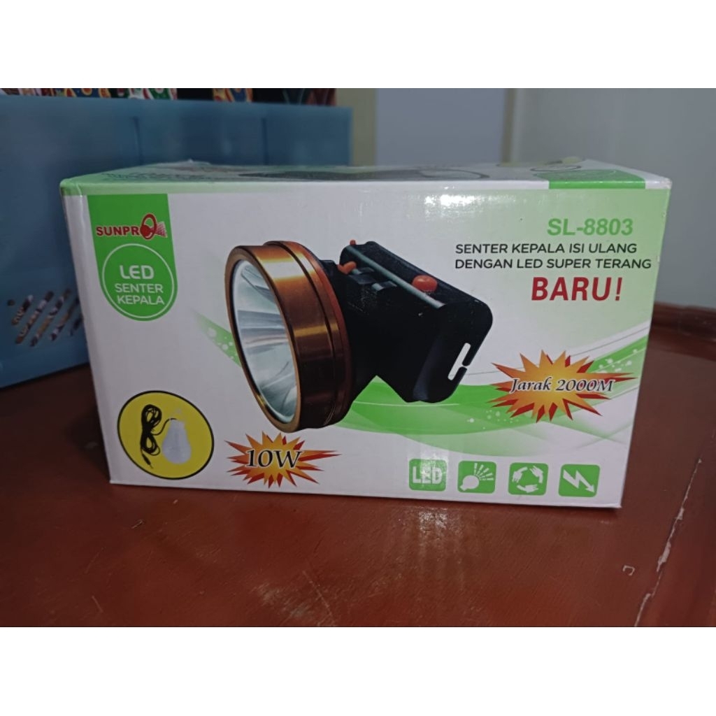 LED SENTER KEPALA SUNPRO SL-8803 PUTIH/KUNING (10WATT)