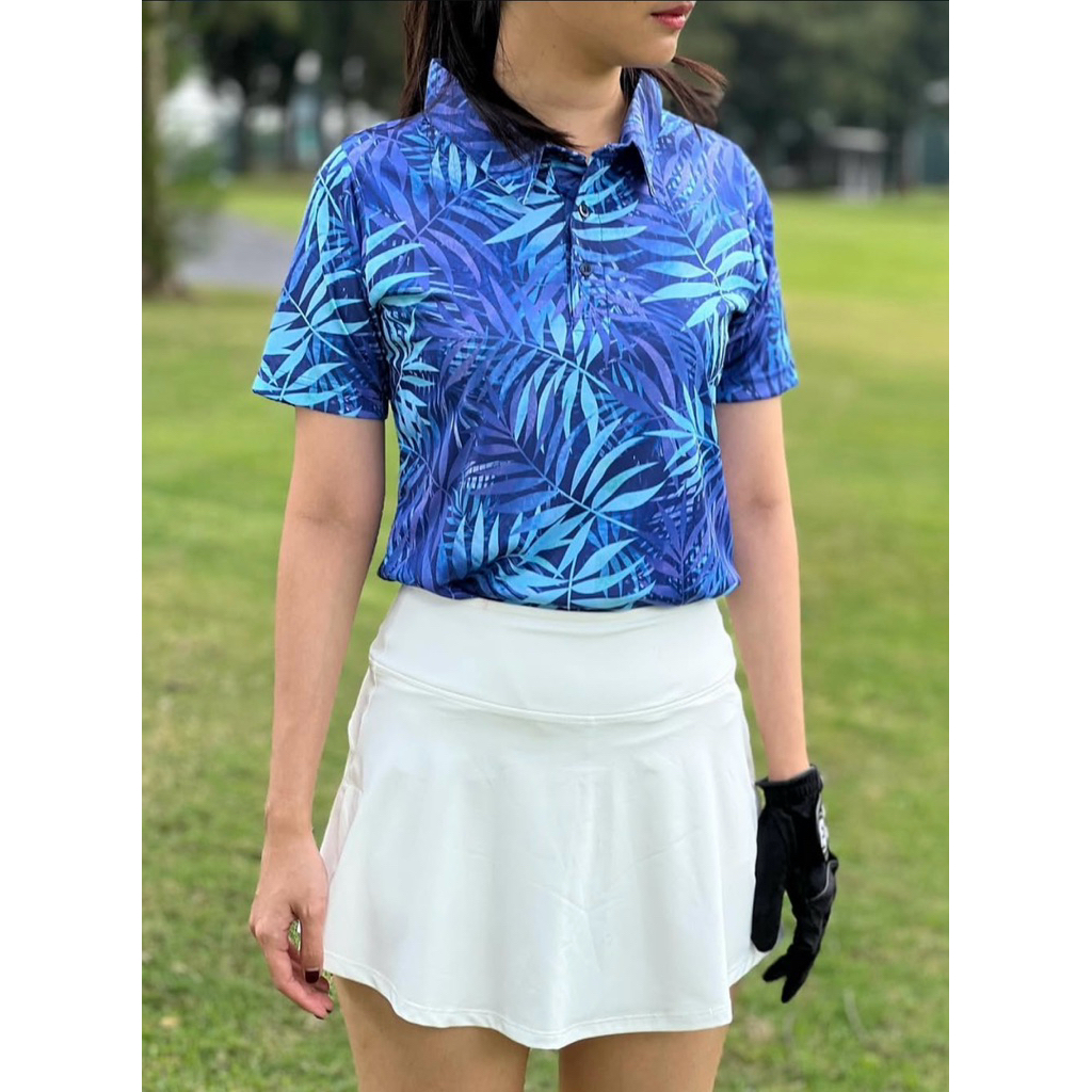 Women Golf Blue Tropical Polo by AJ TOUR