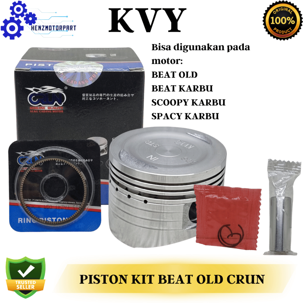 PISTON KIT SEHER KIT PISTON RING BEAT OLD / BEAT KARBU / SCOOPY KARBU / SPACY KARBU ( KVY ) CRUN