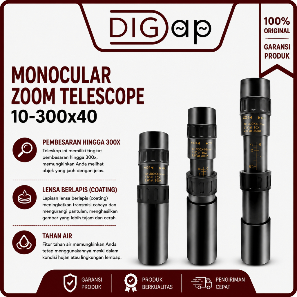 DIGAP Monocular Zoom Telescope 10-300x40
