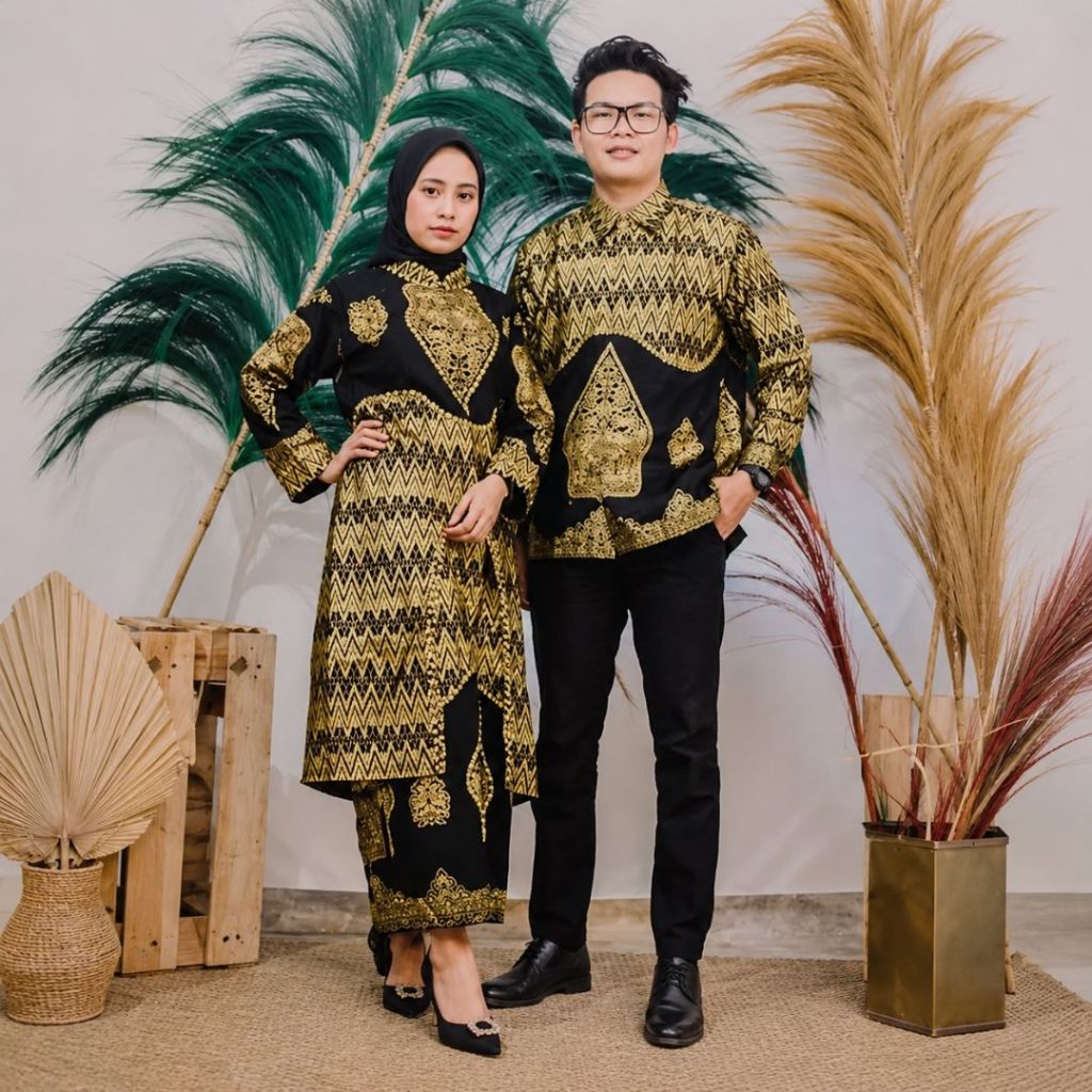 Yoko Songket - Palembang Couple Keluarga | Setelan Baju & Rok Batik Motif Wayang Hitam Elegan