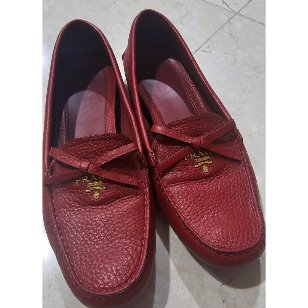 Prada Red Leather Loafers Preloved Size 38 | Sepatu Kulit Wanita Luxury Original