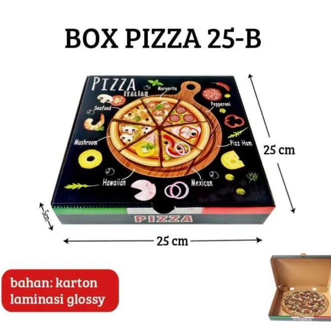 Box Pizza 25X25X5 | Dus Pizza Full Color | Dus Motif Hitam