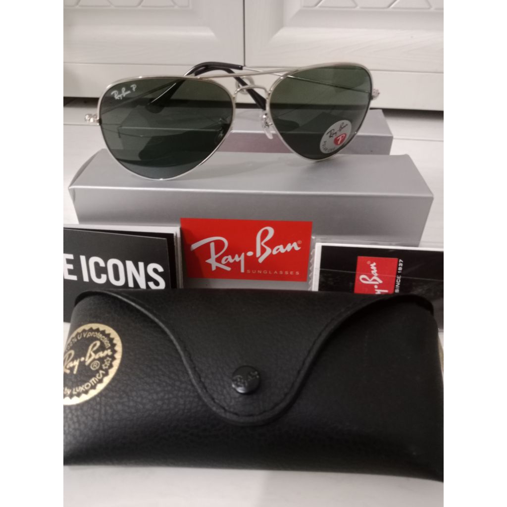 Kacamata Rayban Aviator RB3025 003/58 Silver Lensa Green Original