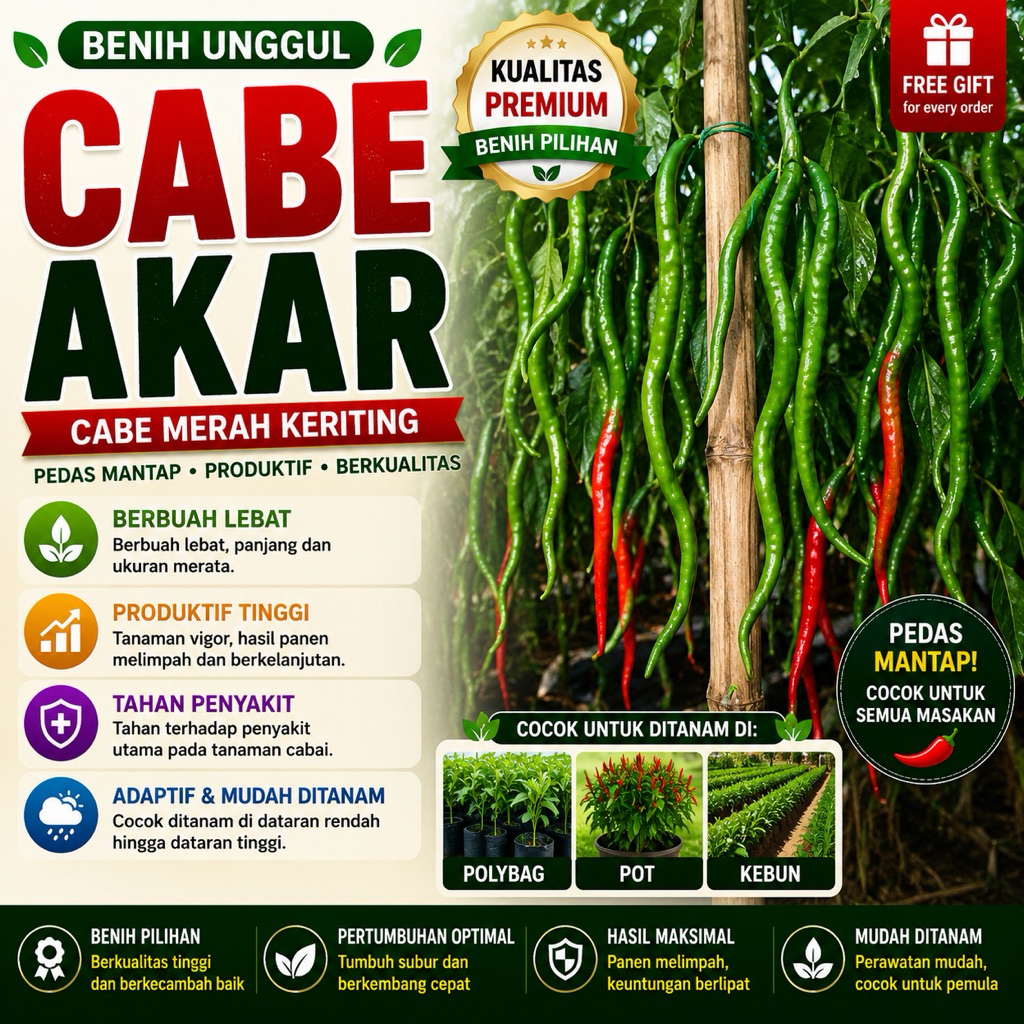 isi 25 Benih /Biji Cabe AKAR  - Benih Cabe Merah Keriting AKAR - CMK AKAR - Bibit Cabe AKAR -Repacki