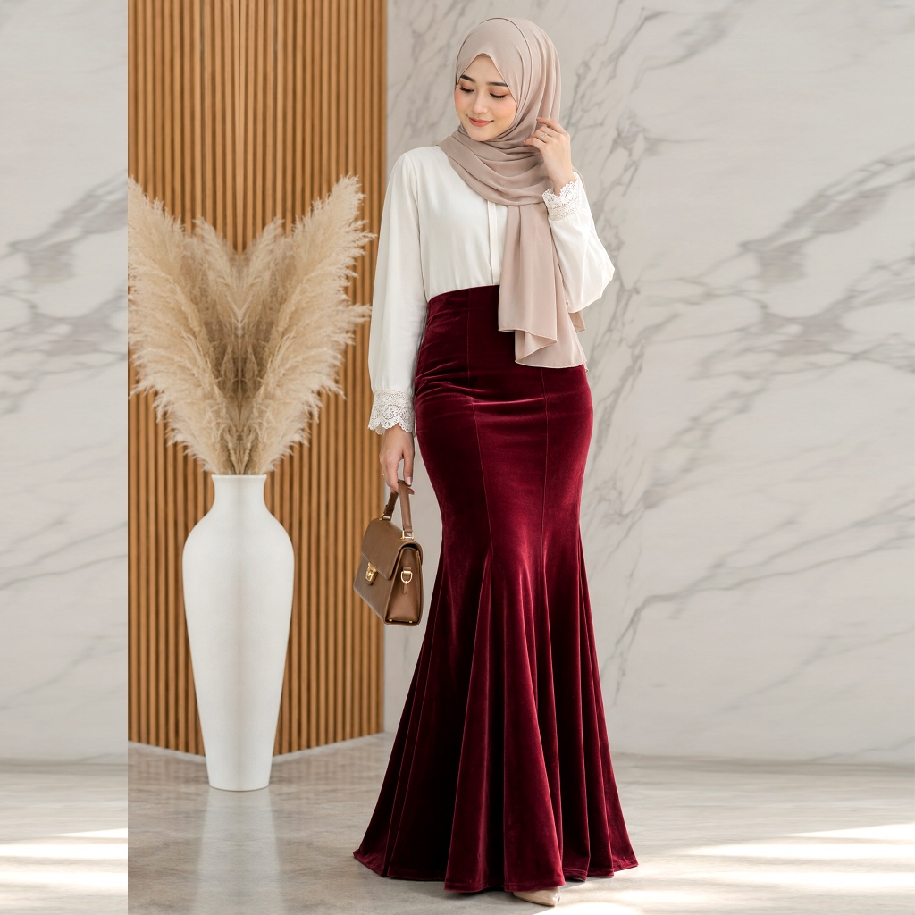 Velvet Mermaid Skirt Long / Rok Duyung Bludru OOTD Kondangan Hijab Kece