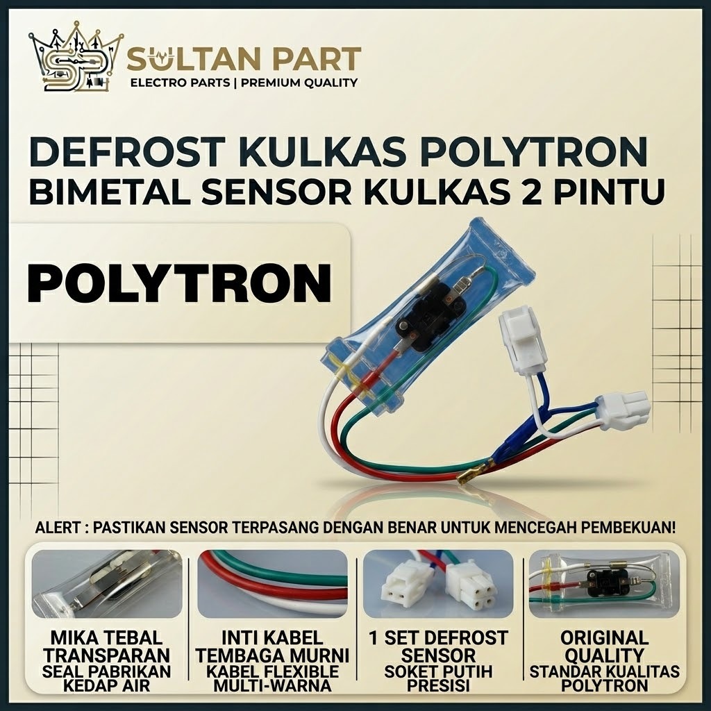 Sparepart Defrost Bimetal Kulkas Polytron 2 Pintu Soket Putih Inti Tembaga Murni
