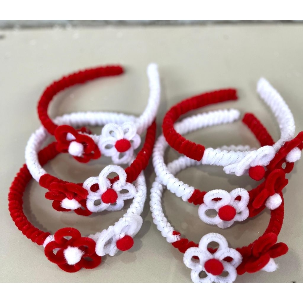12 PCS BANDO BUNGA MERAH PUTIH BANDO BLUDRU AGUSTUSAN BANDO DEWASA ANAK ANAK