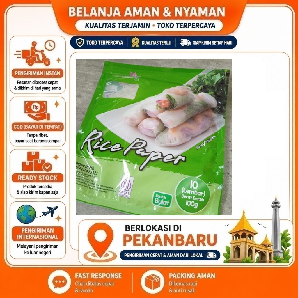 [SDW] pekanbaru/100 Gram Rice Paper Bulat Java Super Food Kertas Nasi Bahan Makanan / Kulit Lumpia
