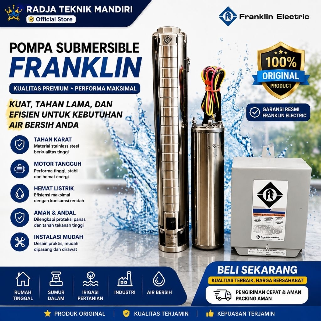 POMPA SATELIT 4" FRANKLIN 3Hp 220V POMPA 4SP8-16 OUTLET 2" SET BOX ORI