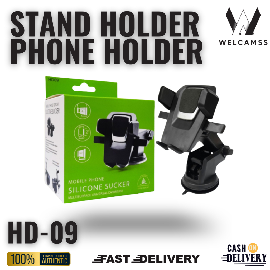 CAR HOLDER STAND HP HD09 FOLDING UNIVERSAL KACA DABOT PHONE MOBIL HD-09 HITAM