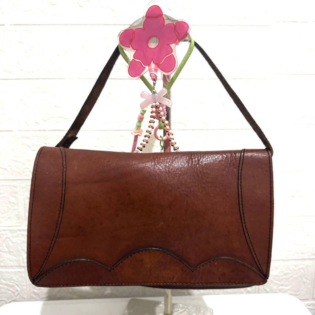 tas handbag kulit asli. tas ketek kulit tunggal. tas prelop. coklat
