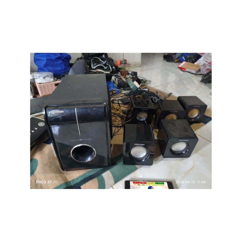 subwoofer aktif + 5 speaker pasif polytron second normal mulus