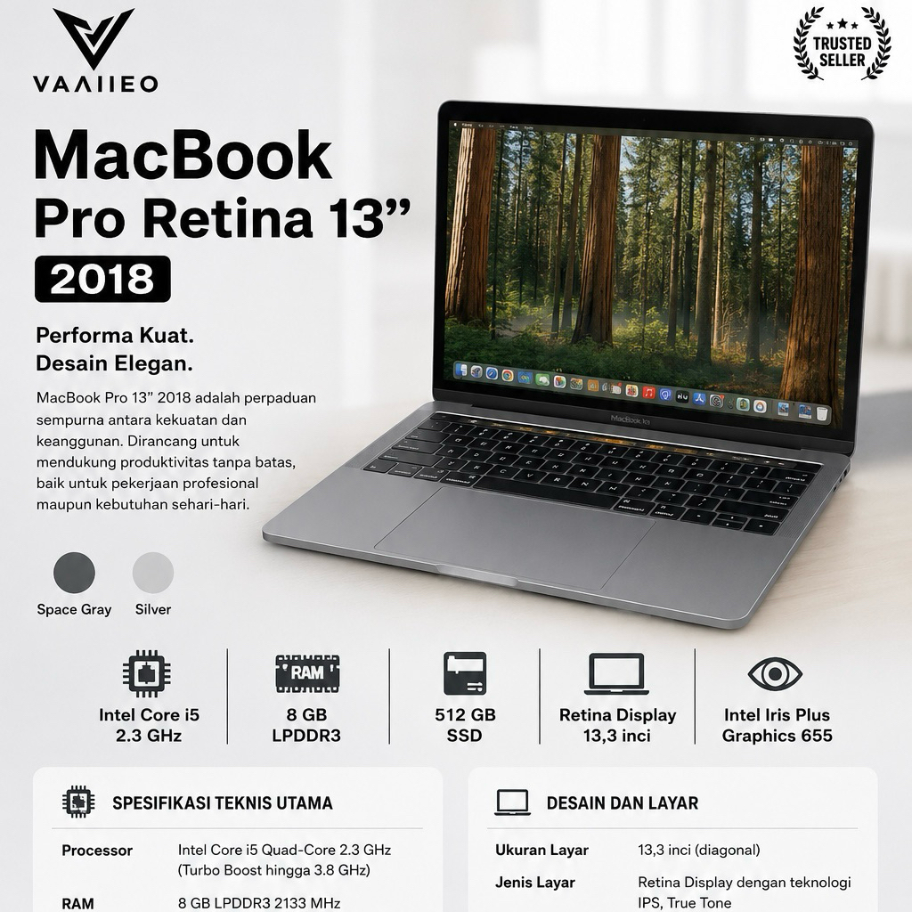 MacBook Pro 2018 13 inci 8GB 512GB SSD SECOND LIKE NEW