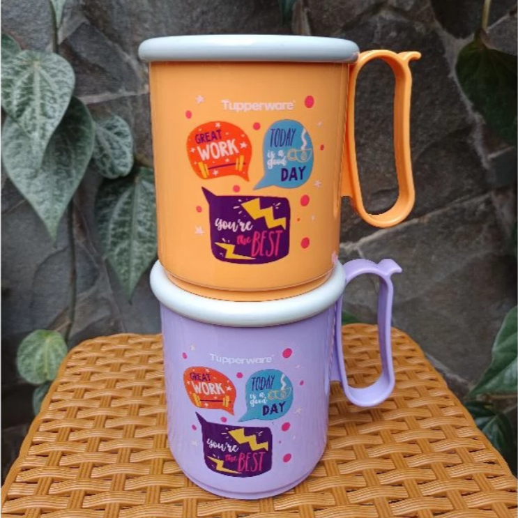 PROMO TUPPERWARE JUMBO MUG 600ML 1PCS ECER MOTIF CANTIK CANGKIR SUSU CANGKIR KOPI CANGKIR AIR WARNA 