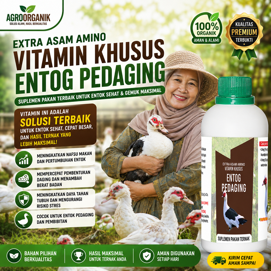 Vitamin ternak entok pedaging 500ml, meningkatkan pertumbuahan dan bobot ternak secara berkala. coco