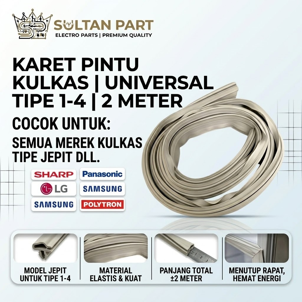 Karet Pintu Kulkas Universal Model Jepit Tipe 1-4 Panjang 2 Meter Seal Karet Elastis