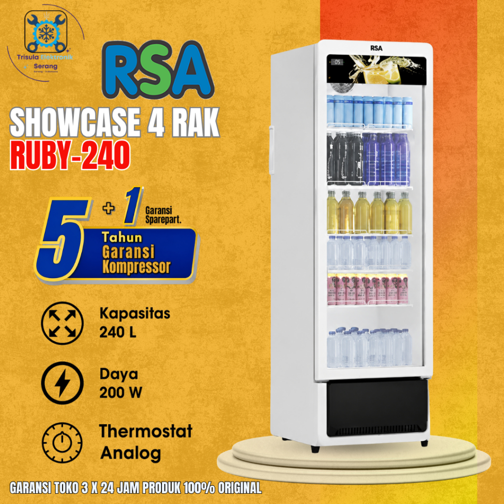 RSA SHOWCASE 4 RAK 240 LITER RUBY-240 LOW WATT, GARANSI RESMI