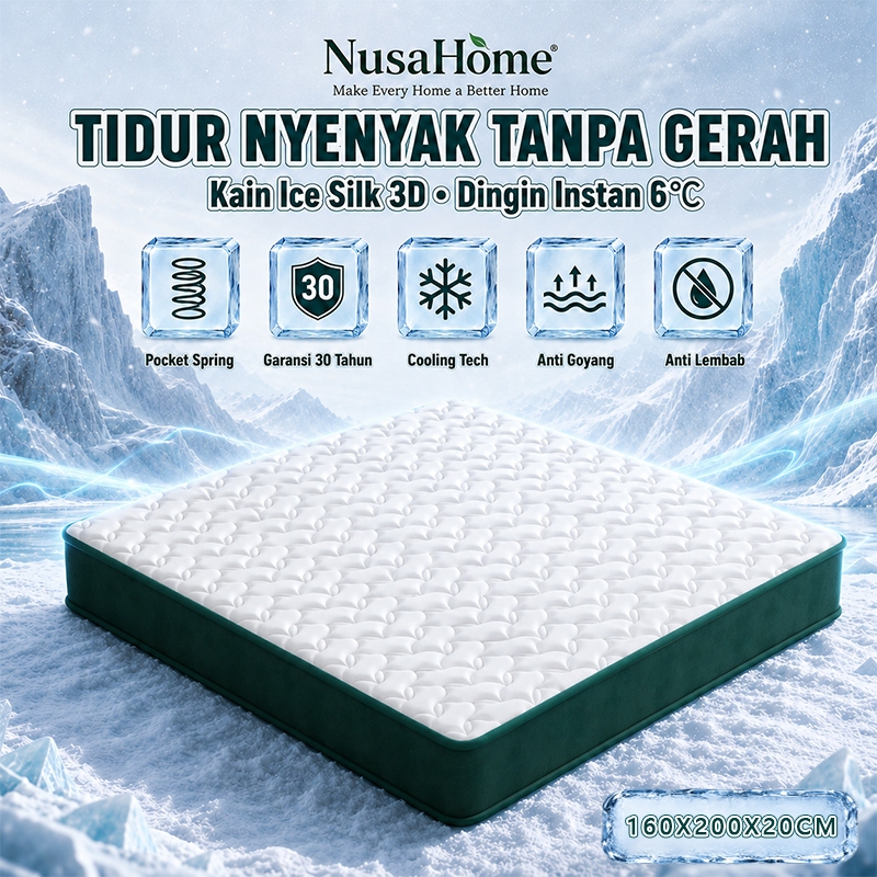 NusaHome Kasur Ice Silk Memory Foam Cooling Mint Kasur Busa Pocket Spring Bed Lantai Matras 20cm COD
