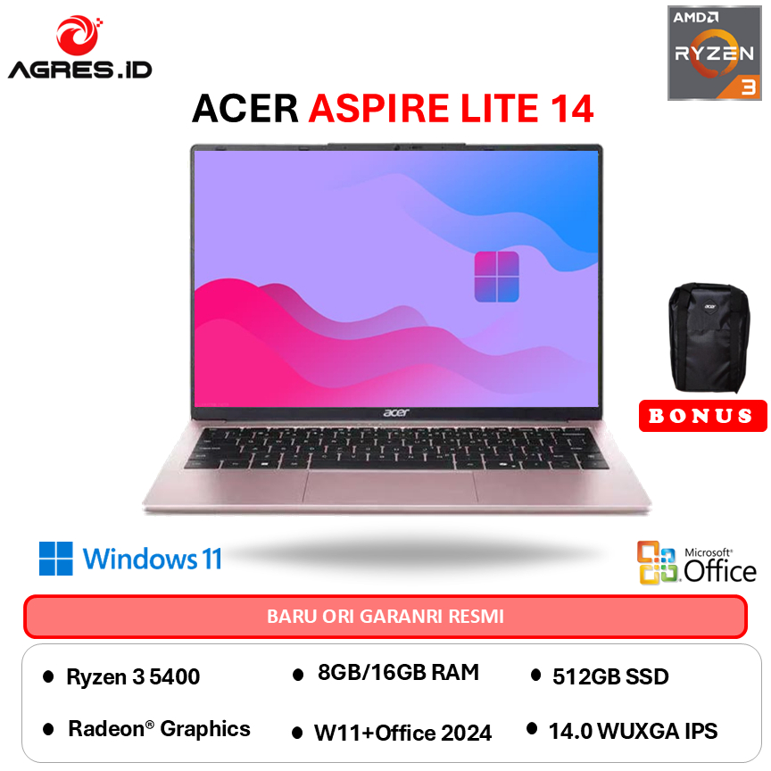 ACER ASPIRE LITE 14 AL14-45P AMD ARYZEN 3 5400 - RAM 16GB 512GB W11+OHS 14" WUXGA IPS - 45P.R1QH