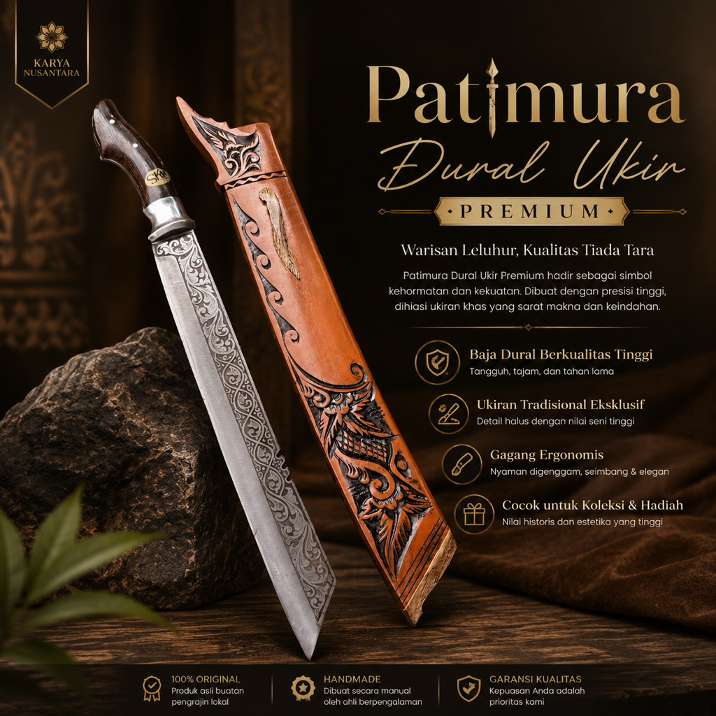 Golok Patimura Dural Baja Per Ukir Rasamala 40cm